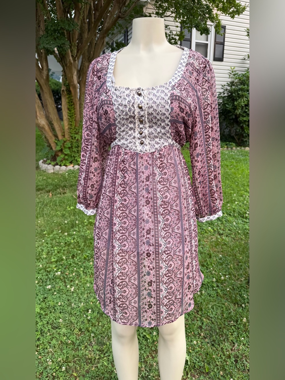 Marks & Spencer Pink Printed Long-Sleeve Button-Front Dress